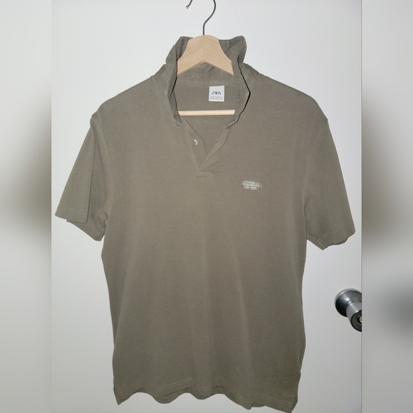 Mens zara polo olive green - Picture 4 of 5